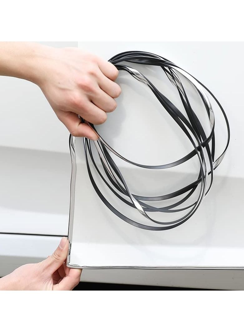 حراس حواف أبواب السيارات، شكل U عالمي مخصص بطلاء كروم DIY شريط تزيين لسيارات السيدان وبيك أب، فضي (الطول 5م) - Image 2